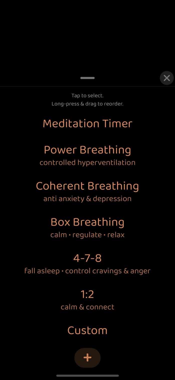 Breathe app interface, screen 1