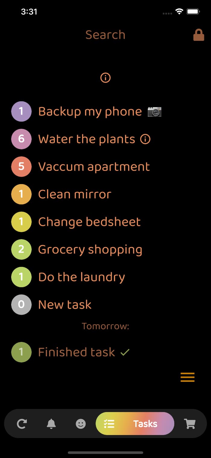 Remember app interface, screen 1